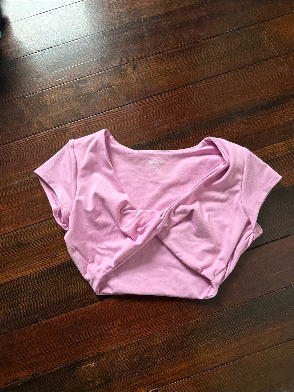 Bombshell Sportswear Light Pink Twist-Front Crop Top
